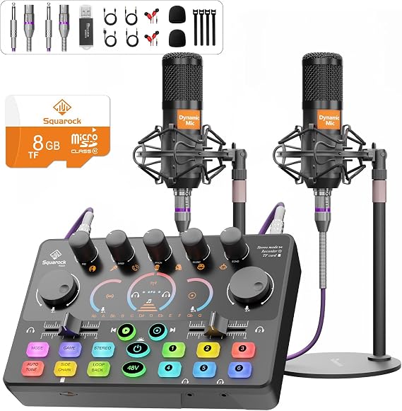 RS2i2 Podcast Equipment Bundle for 2,Dynamic Mics with Audio Interface