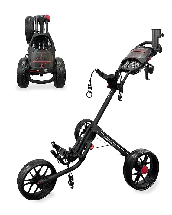 caddytek 3 Wheel Golf Push Cart Deluxe Quad-Fold Compact Push & Pull Foldable Caddy Trolley Cadillite 15.3 V2 Black