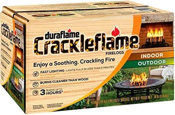 Duraflame Crackleflame Firelogs Cozy Crackling Fireplace Logs, Fast Lighting in Under 5 Minutes, Burns 80% Cleaner Than Wood, Indoor/Outdoor Use (1 Case)
