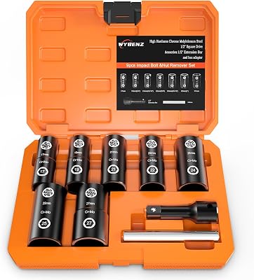 2-IN-1 Flip Lug Nut Extractor Set, 9Pcs Lug Nut Removal Tool, Wheel Lock Removal Kit, 12 Inch Drive Lug Nut Remover, 17-27mm Bolt Extractor Socket Set for Stripped, Rounded, Damaged Bolt and Nuts