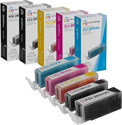 LD Products Compatible Ink Cartridge Replacements for PGI-280XXL CLI-281XXL Super High Yield 281 Ink Cartridges for Canon Printers 1 Pigment Black, 1 Black, 1 Cyan, 1 Magenta, 1 Yellow, 5-Pack
