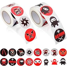 600 Pieces Ninja Roll Stickers Ninja Party Favors Ninja Themed Sticker Roll Round Ninja Stickers Self Adhesive Ninja Party Supplies for Ninja Warrior Karate Birthday Party Decorations, 16 Designs