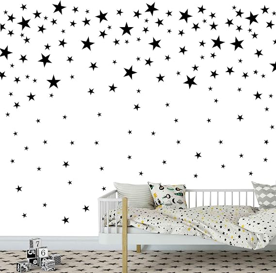 174pcs Mixed Size Star Wall Stickers Home Decor Bedroom Removable Nursery Wall Decals Kids DIY Art Decal JW343 (Black)