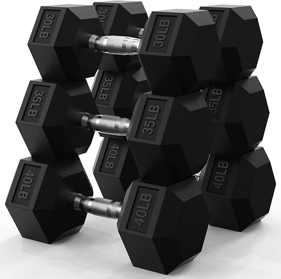 Hex Dumbbell Set 60-650lb, Weights Set Rubber Encased, Home Gym | PAPABABE Complete & Durable Cast Iron Core Odorless PVC Antiroll Hex Shape Ergonomic Chrome Handle Versatile Home Gym