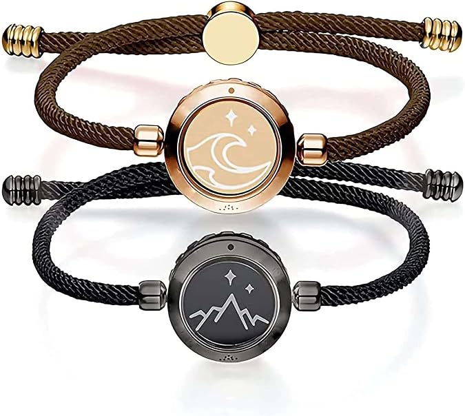 TOTWOO Couple Smart Bracelet,Bluetooth Connection Interactive Long-Distance Love Bracelet,Suitable for Anniversary, Jewelry Set (Color : Coarse-Black-Brown)