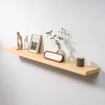 Axeman 55" Solid Wood Floating Shelves for Wall Decor, USA-Sourced Rustic Ash Wood Live Edge Shelf with Upgraded Heavy Invisible Bracket, Wall Mounted Shelf for Kitchen Bathroom Living Room, Natural