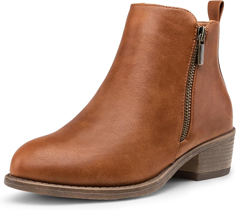 Jeossy Women's Ankle Boots, Casual Round Toe Low Heel Zip Short Booties