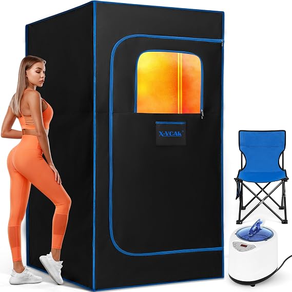 X-Vcak Portable Sauna Box, Steam Sauna Tent for Home with Steamer, Remote Control, Folding Chair, 9 Levels, 2.6 x 2.6 x 5.9