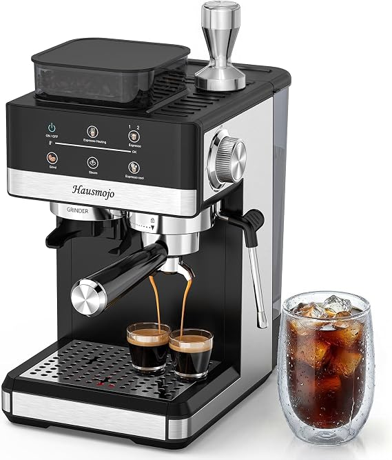 Espresso Machine with Grinder & Milk Frother, 20 Bar | 20 Grind Settings, Steam Wand for Latte & Cappuccino, Hot & Cold Brew, 61oz Removable Tank