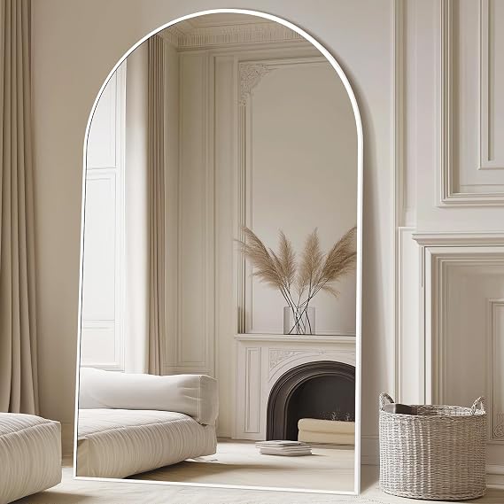 MELOMOIR 44"x72" Oversized Floor Mirror, Free Standing Leaning or Hanging, Suitable for Bedroom Living Room Home Gym Cloakroom, Thin Aluminum Frame, Tempered Glass, White