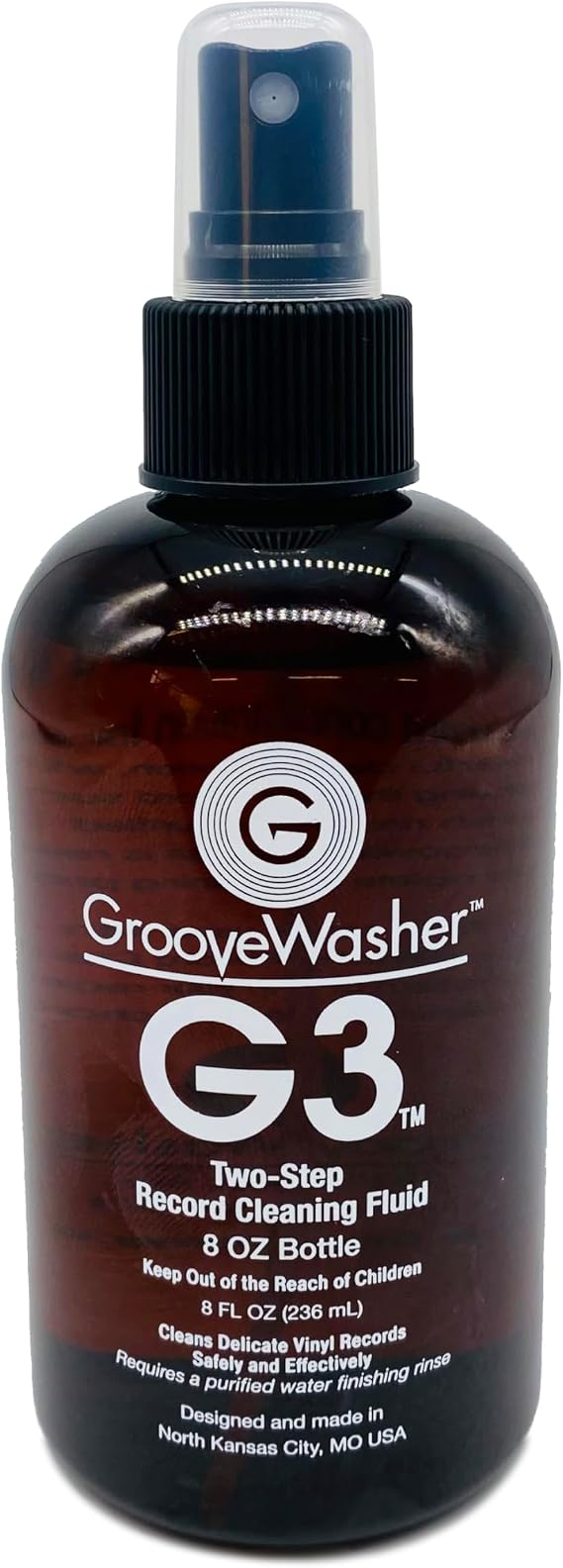 GrooveWasher G3 Two-Step Record Cleaning Fluid, 8 fl oz Deep Cleaning Vinyl Record Solution, Anti-Static, Works with Record Cleaning Machines, Formulated for Tough to Clean LPs