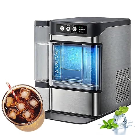 Countertop Electric Nugget Ice Maker, Chewable Pellet Ice Maker with Side Water Tank, One Click Operation, 38 Lbs Self-Cleaning in 24 Hours for Making Iced Tea, Coffee, Home, Kitchen