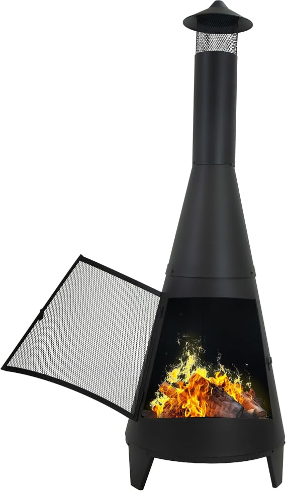 Sunnydaze 70" Large Chiminea Outdoor Fireplace, Wood Burning, Metal, Black
