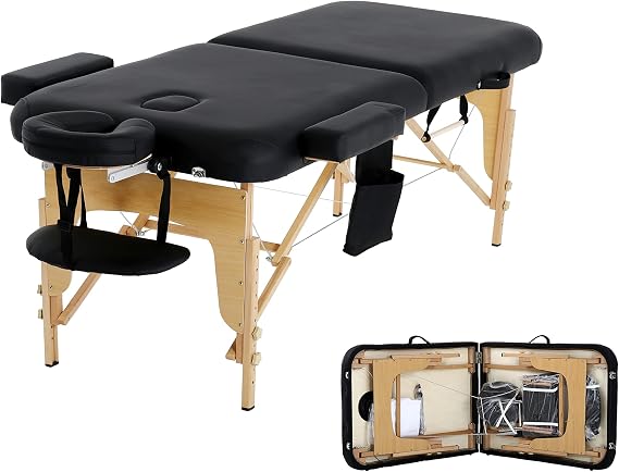 Massage Tables Portable Lash Bed 73 inch Tattoo Table, Height Adjustable Portable Spa Bed, 2 Folding Chiropractic Table w/Carry Case/Face Cradle/Hand Pallet/Towel Hanger/Oil Pouch/Sheet/Bolster