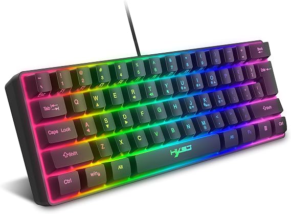 60% Wired RGB Gaming Keyboard, 61 Keys Portable Mini Compact Keyboard with 11 Chroma RGB Backlit, ABS Floating Keycap, Full Anti-ghosting Keys, USB Office/Game Mechanical Feel Keyboard for PC Computer