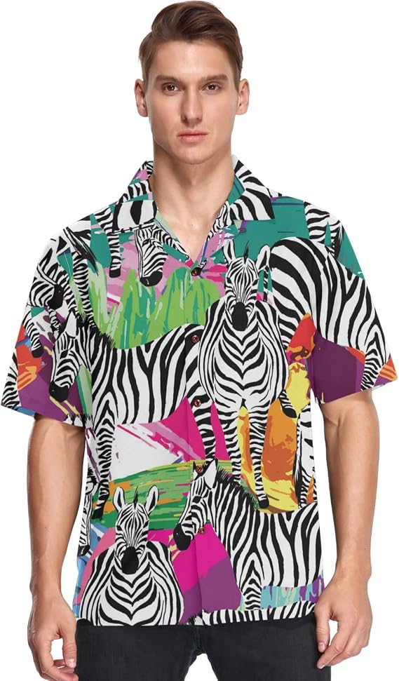 visesunny Mens Casual Button Down Short Sleeve Hawaiian Shirt Aloha Shirt