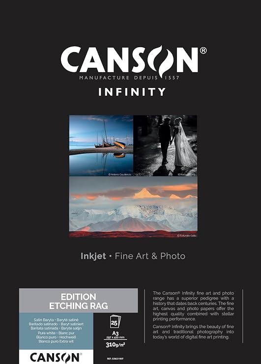 Canson Infinity Edition Etching Rag 310gsm, Natural White Matte Inkjet Paper, A3, Box of 25 Sheets