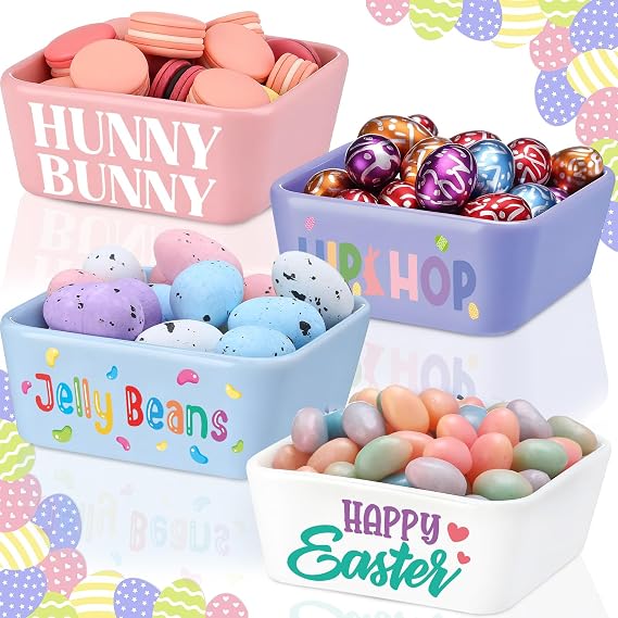 Potchen 4 Pcs Mini Candy Dish Ceramic Candy Bowls,Easter