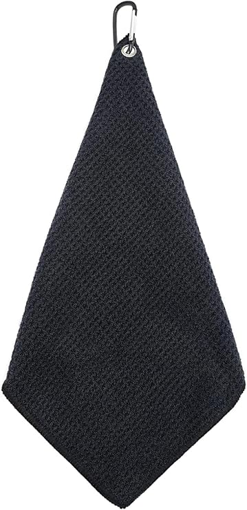1PC Golf Towel - Microfiber Waffle Towel with Clip - Quick-Dry Golf Cleaning Towel for Golf Bag Use (Black, 30×30cm)