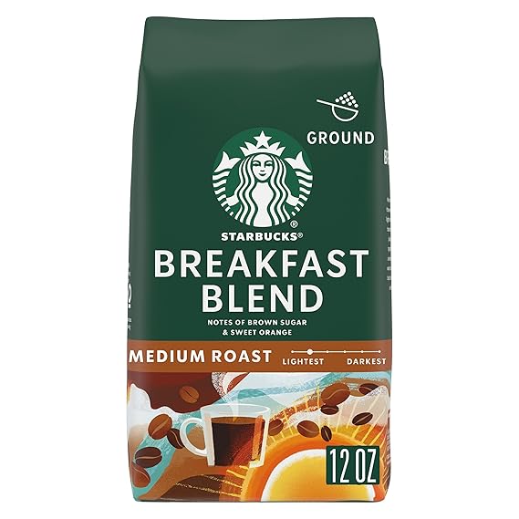 Starbucks Ground Coffee, Medium Roast Hot or Iced Coffee, Breakfast Blend, 12 oz