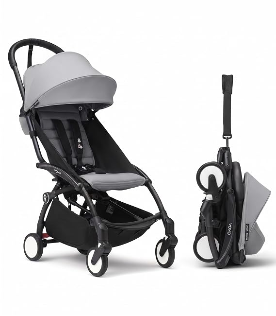 Stokke YOYO3 Travel Stroller from 6 Months, Easy Fold, Black/Stone | Includes Frame, Seat Cushion, Canopy, Light & Compact, Carry-on Compatible, Storage in Zip Back Pocket & Under Seat Basket