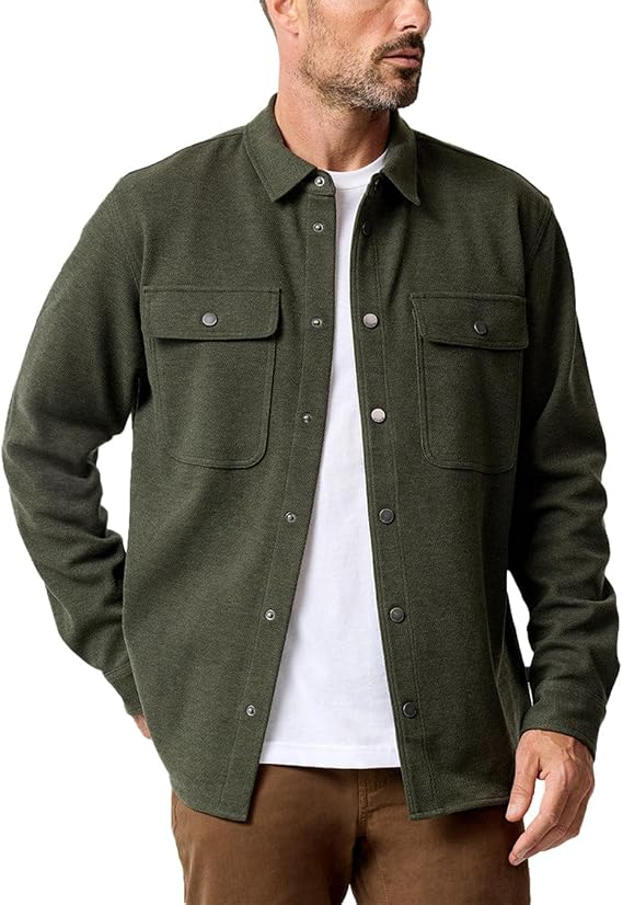 INTO THE AM Shirt Jackets for Men Casual Twill Shacket Button Up Fall S-4XL