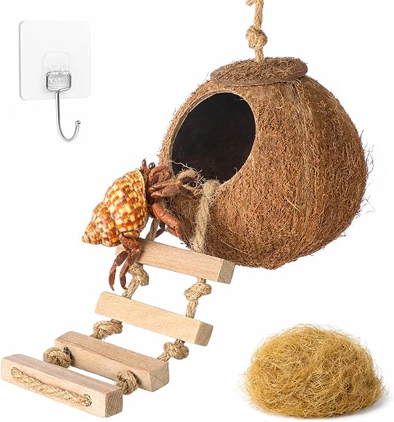 HERCOCCI Gecko Tank Accessories, Hermit Crab Toys Coconut Shell