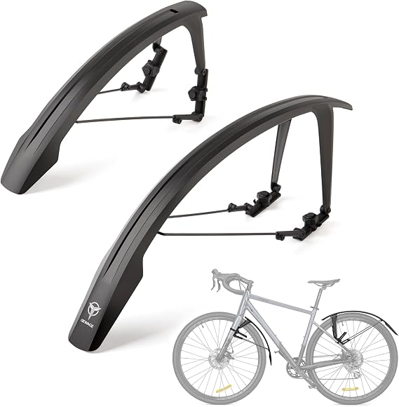 GEWAGE Bicycle Mudguard Set for Road & Gravel Bikes, 700C/28 – Tool-Free Installation, Double Spoiler Design, Extendable Splash Protection