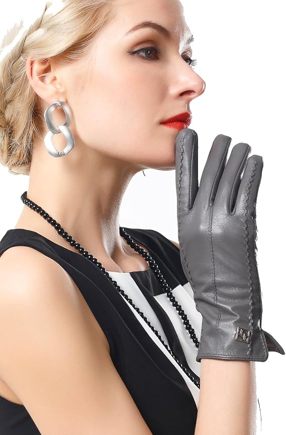 Womens Lambskin Nappa Leather Gloves Winter Warm Lining Gloves