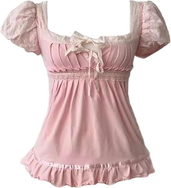Coquette Ruffle Tops Women Cute Summer Lace Peplum Babydoll Top Teen Girls Y2k Grunge 2000s Cottagecore Clothing