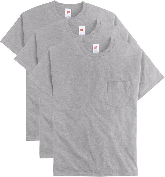 Hanes Men's Essentials Short-Sleeve Pocket T-Shirt Pack, Cotton Crewneck Tee, 3-Pack