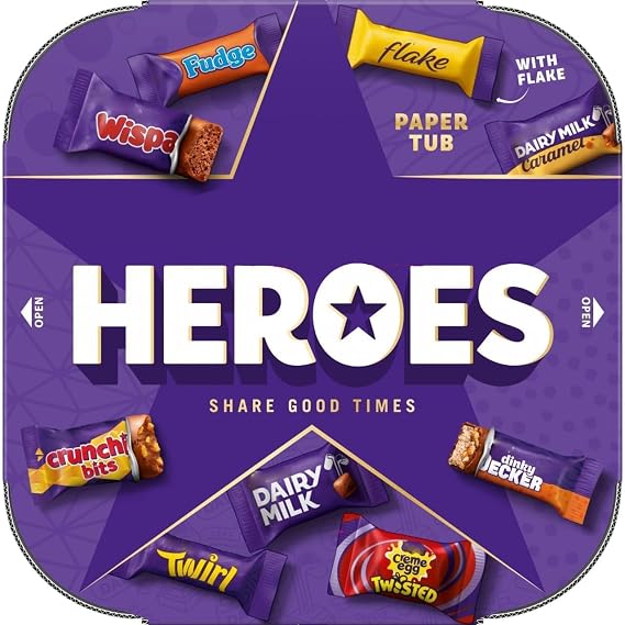 Heroes Paper Tub 500g, Assorted Mini Chocolate Favourites Sharing Selection (Pack of 1)