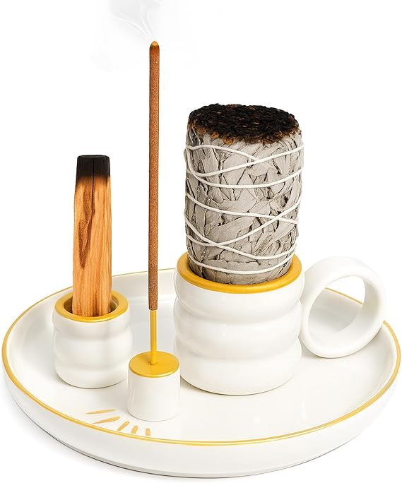 BS-VOG 4 in 1 Incense Holder, 15 cm Ceramic Incense Burner with Handle