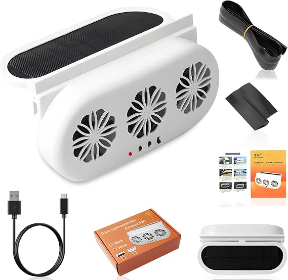 Solar Car Exhaust Fan, Car Window Exhaust Fan with 3 Air Outlets, Air Circulation in The Car Cooling, Eliminating Odors, Suitable for General Types of Car