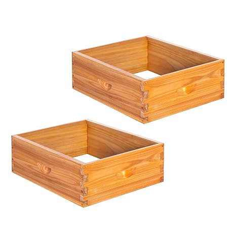 Honey Lake 2 Pack 10-Frame Langstroth Medium Super Beehive Boxes Dipped in Beeswax, Easy Assembly (Without Frames & Foundations)
