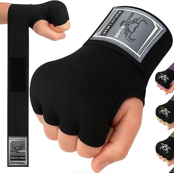 BEAST RAGE Inner Gloves with Hand Wraps Quick Wrap Long 36" Wrist Support MMA Muay Thai Bandages Punching Martial Arts Training Men Women Kickboxing Bandages Under Bag Gloves