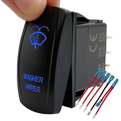 Windshield Washer Wiper Momentary Rocker Switch Blue Led 6PIN ON-ON-Off DPDT Toggle Switch for Car Boat Marine Truck Golf Cart Jeep JK UTV Dashboard 12V 24V Waterproof IP67