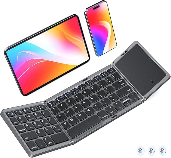MEETION Foldable Bluetooth Keyboard with Touchpad, Slim Portable, Gray