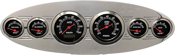 Dolphin Gauges Universal Oval 6 Gauge Dash Cluster Panel Programmable Black