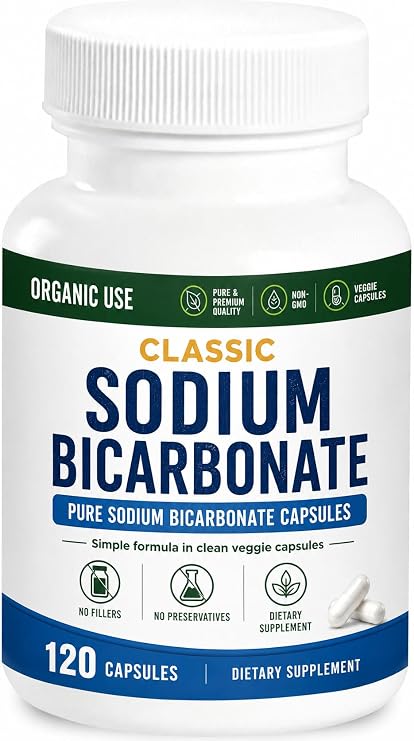 Classic Sodium Bicarbonate 650mg Natural Organic Use Sodium Bicarbonate Powder Pills Sodium Bicarbonate Tablets (caps) Stomach Acid Alkalinity 120caps