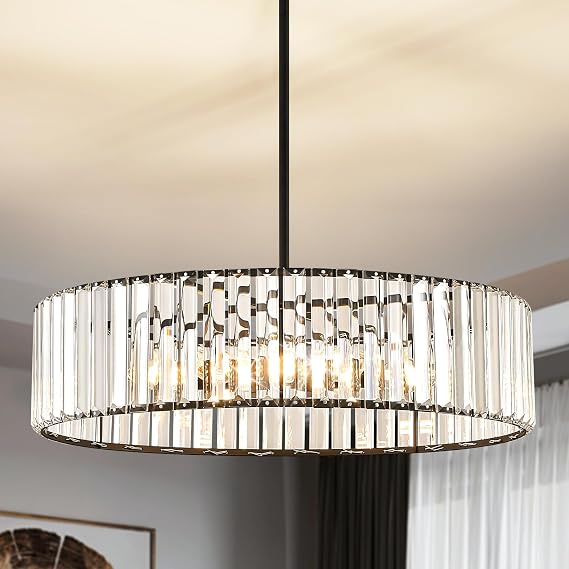 YURNYQ Black Crystal Chandelier, 6-Light Hanging Light Fixture, 19.6 Inch