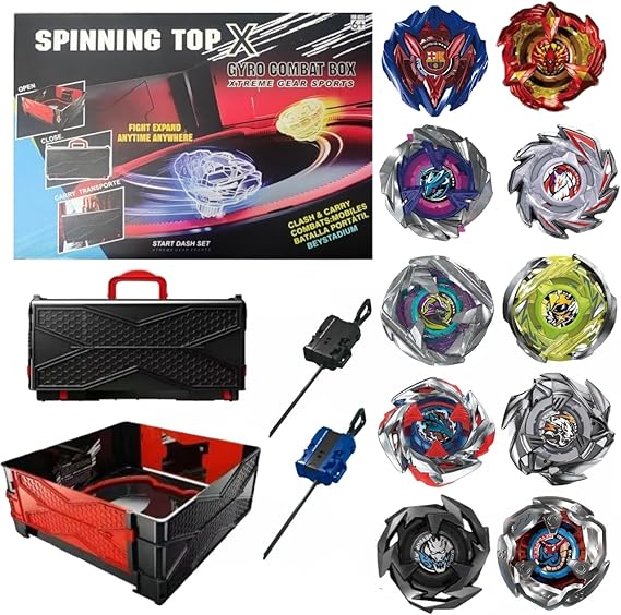 X Battle Blades, Spinning Tops with 2-in-1 Arena/Storage Case | Gyro spinning tops for kids ages 6-12: choose from 10 battle tops for solo practice, rematches, or head-to-head play