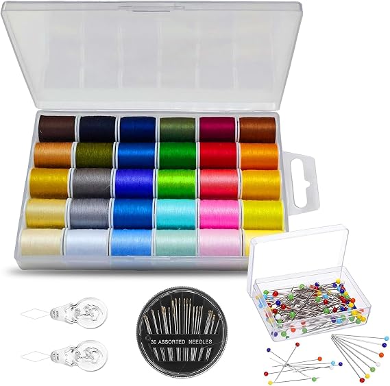 30pcs Color Cotton Sewings Threads Set, Portable SewingAccessories Needle and Thread Kit, Sewing Accessories Sewing Kit with Box 45 M / 50 Yds Each Roll Needle (Threaders+sewings Machine Threads)
