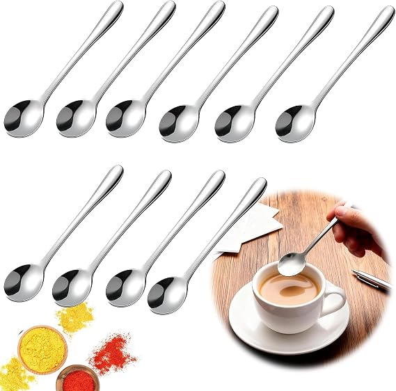 10 PCS Mini Spoon, Teaspoons, Mini Stainless Steel Teaspoons, Mini Size 7.5cm Dessert Spoons, Cute Small Stainless Steel Spoons, Small Spoons for Salads, Fruits, Soups, Noodles Coffee Tea (Silver)