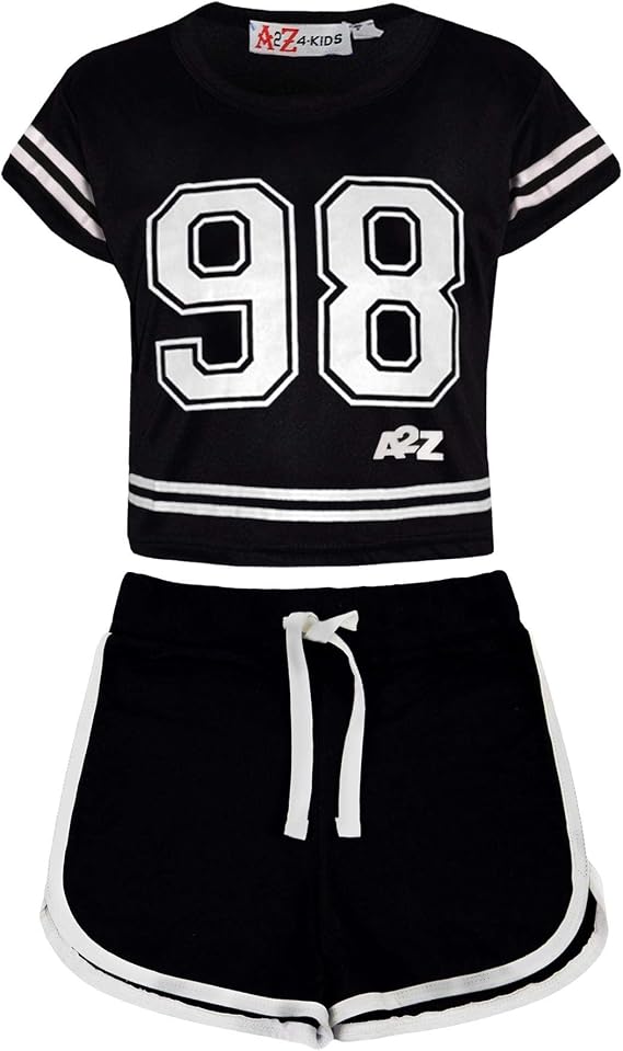 Kids Girls 98 Crop Top & Shorts Set Sports Jogging Belly Tees Summer Outfit Sets