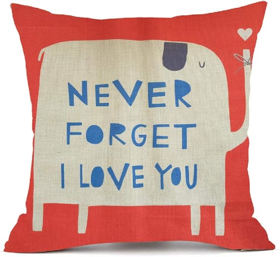 NYKKOLA Animal Style Cartoon Red Elephant Pass Love Letters Sofa Simple Home Design Case Decor Cushion Square Throw Pillow Covers, 18x18 inch,