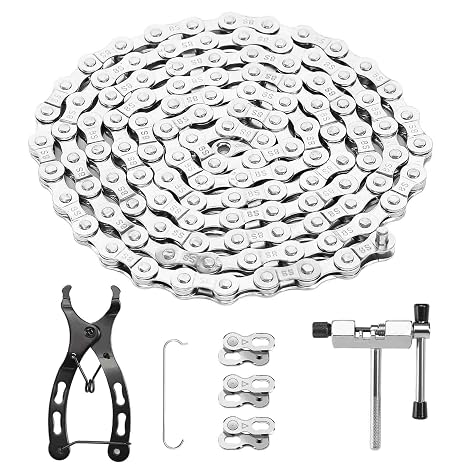 Bicycle Chain 6/7/8 Speed Bicycle Chain Tool with Chain Lock Pliers Chain Breaker and 3 Pairs Chain Lock Bicycle Chains for Mountain Bike (1/2 x 3/32 Inch 116 Links)