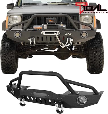 EAG Front Bumper with LED Lights and Winch Plate Fit 84-01 Cherokee XJ  84-01 Comanche MJ