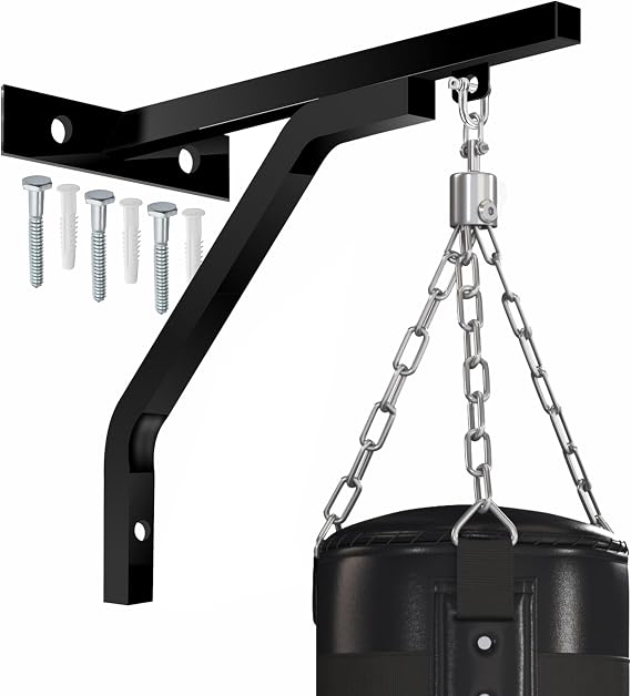 Heavy Duty Punch Bag Wall Bracket – Steel Boxing Bag Mount with D-Shackle Swivel & Fixings – Wall Mounted Hanging Bracket for MMA, Muay Thai, Kickboxing, Gym, Home Training Equipment