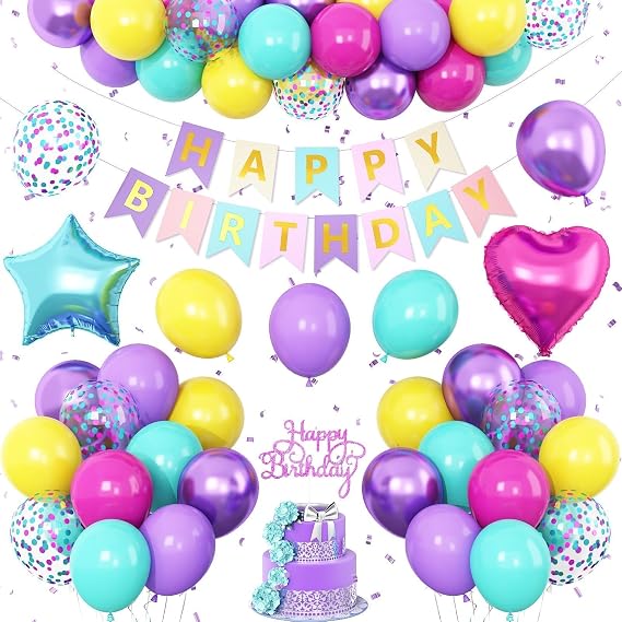 Pink Blue Purple Birthday Decorations,Hot Pink Blue Latex Balloons Girls